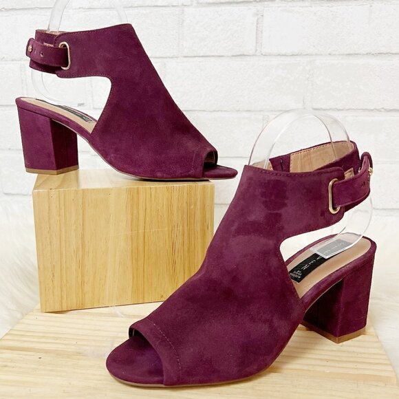 Steven by Steve Madden Venuz Peep Toe Cutout Plum Suede Sandals Size 7.5 - Picture 2 of 9